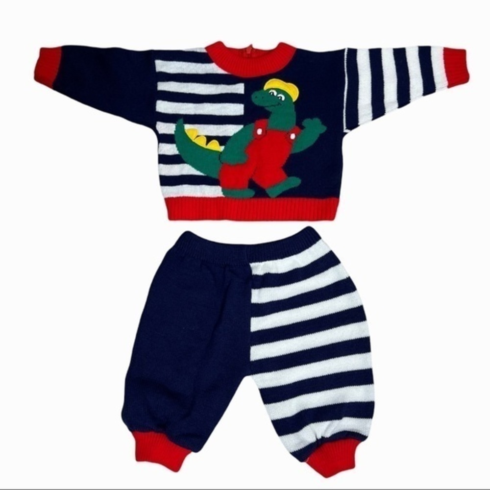 Vintage Navy and Red Dinosaur Sweater Set